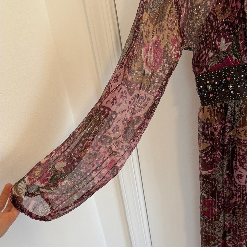 Muse Dress Sz 6 Gorgeous Floral lace Long Sleeve Dress with Beaded Waist - Picture 7 of 8